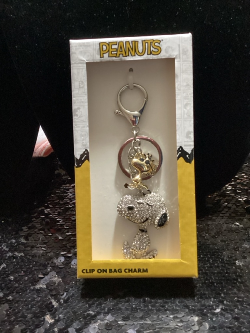 Peanuts Snoopy Rhinestone Clip-On Bag Charm - Silver & Gold